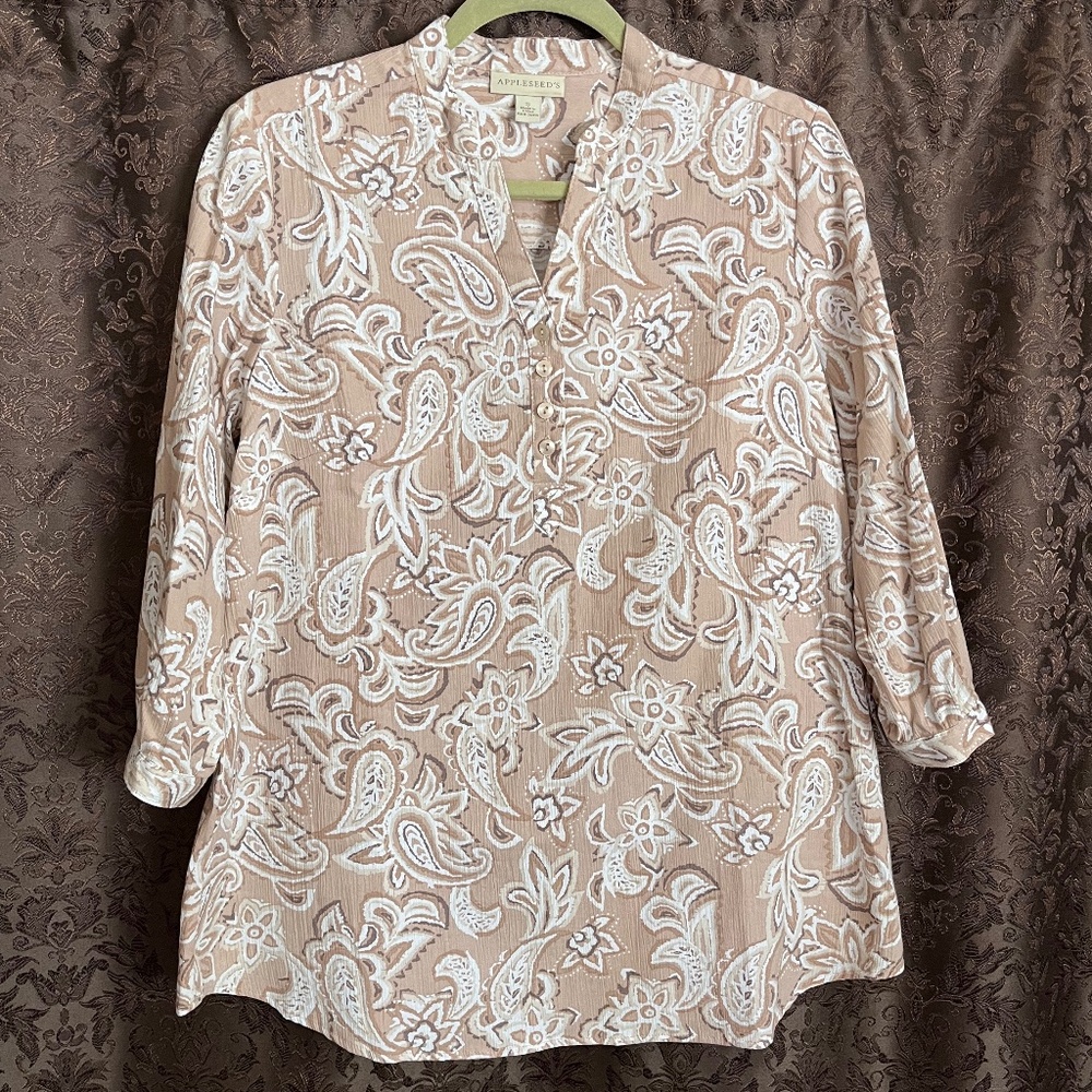 Summer Top 3/4 Sleeve Cool Lightweight 100% Cotton Appleseeds Size Small NWOT